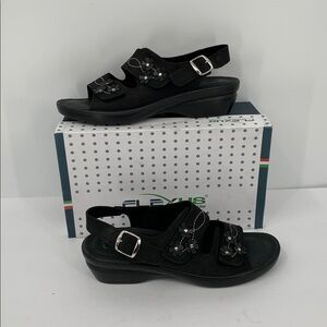 Flexus Spring Step Ceri comfort sandal wedge black leather Italy shoe new 39 8.5